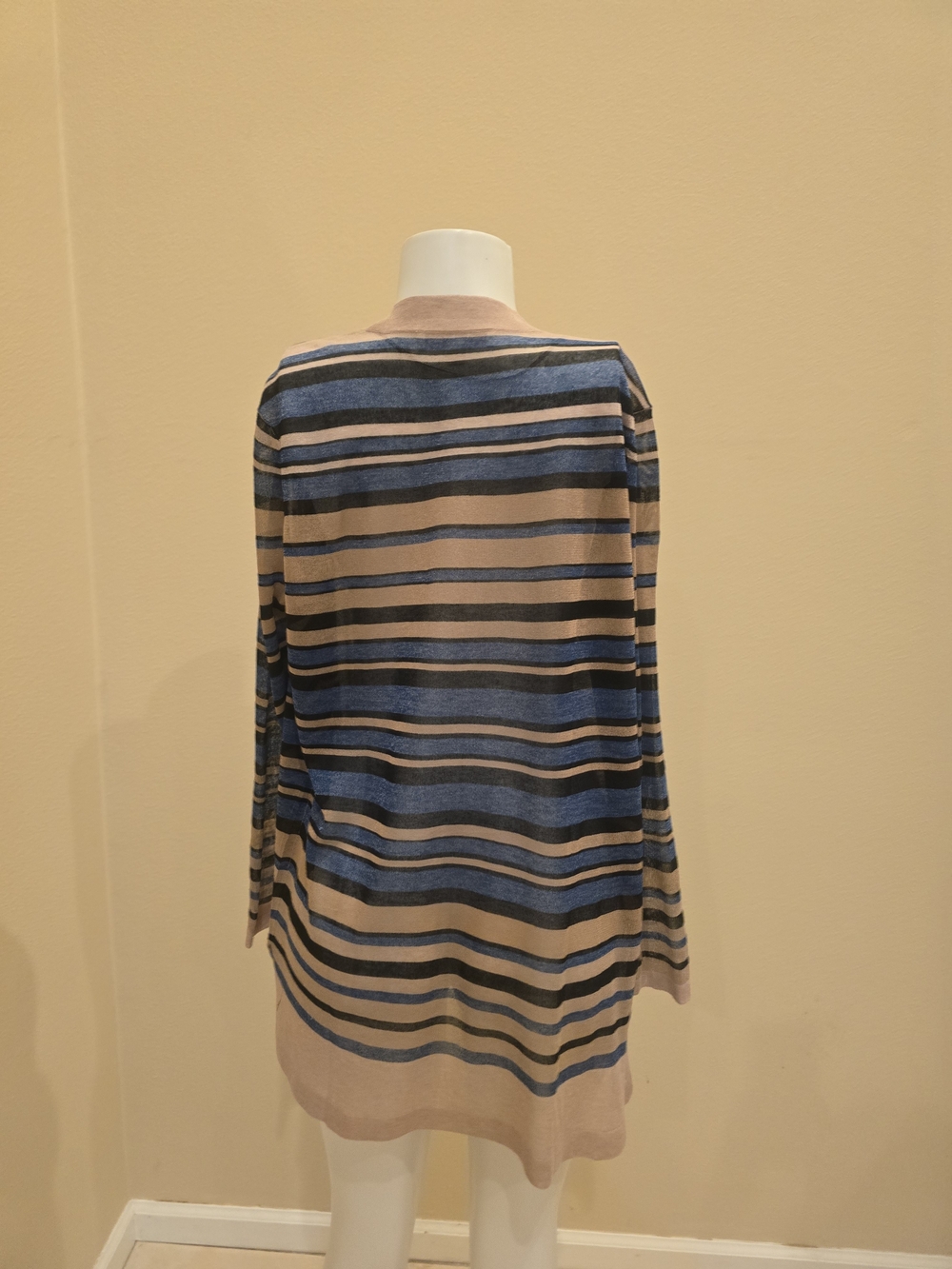 LOFT Striped Open Front Cardigan in Beige, Blue, Black - Picture 9 of 9